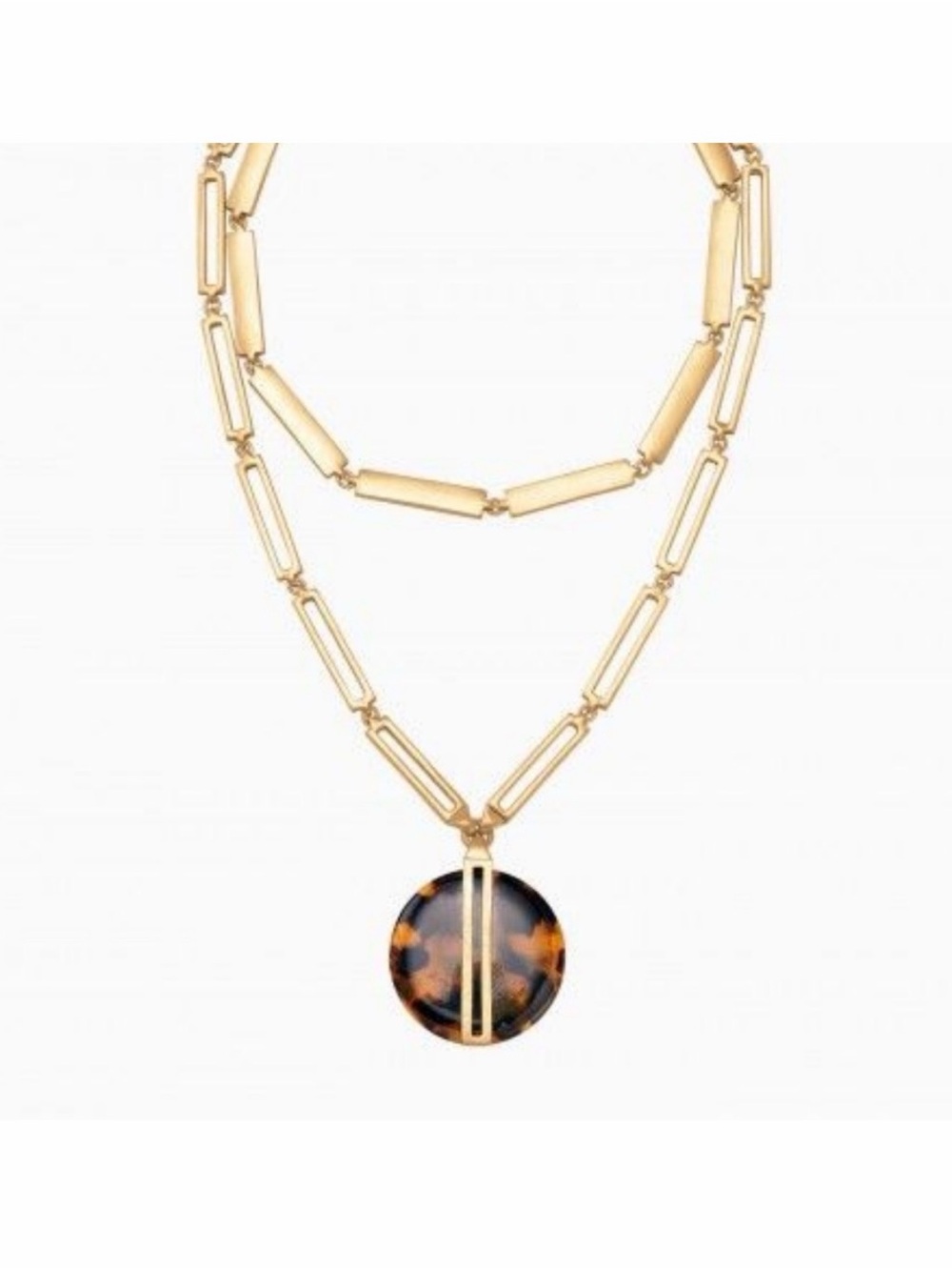 Stella & Dot Jaya Gold Chain Necklace w/ Tortoiseshell Pendant - NEW
